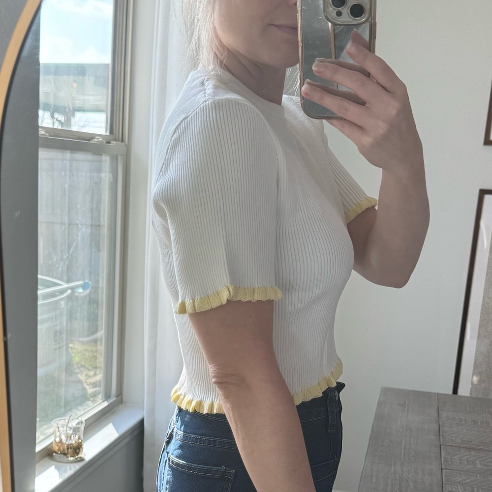 White and Yellow Ruffle Trim Top - Picture 6 of 10